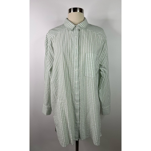 Anthropologie Striped Collared Long Sleeve Button Down Shirt Mini Dress - Picture 1 of 10